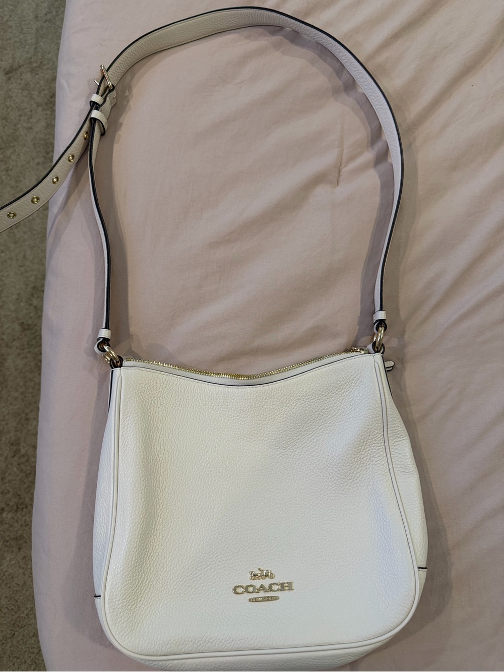 Coach White Pebbled Leather Hobo Shoulder Bag with Gold Hardware